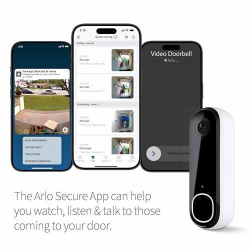 Arlo Secure App and video doorbell monitoring on smartphones.