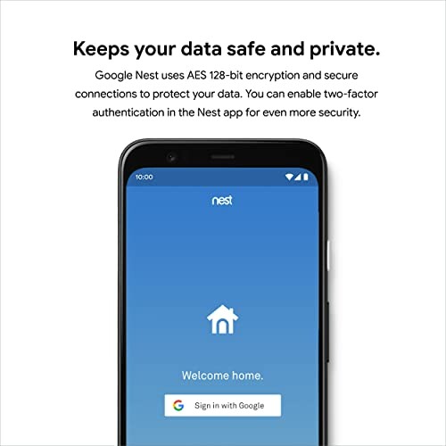 Google Nest app login screen emphasizing data security and privacy.