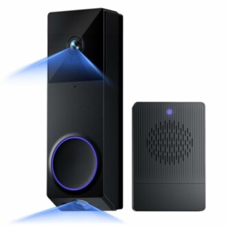Smart doorbell with chime featuring blue LED lights