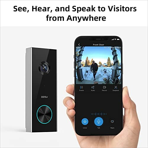 Smart doorbell with phone app showing visitor.