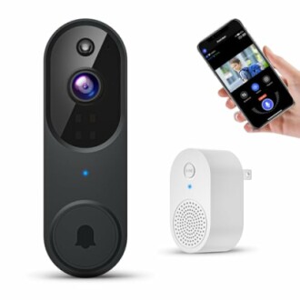 Smart video doorbell with mobile app and chime.