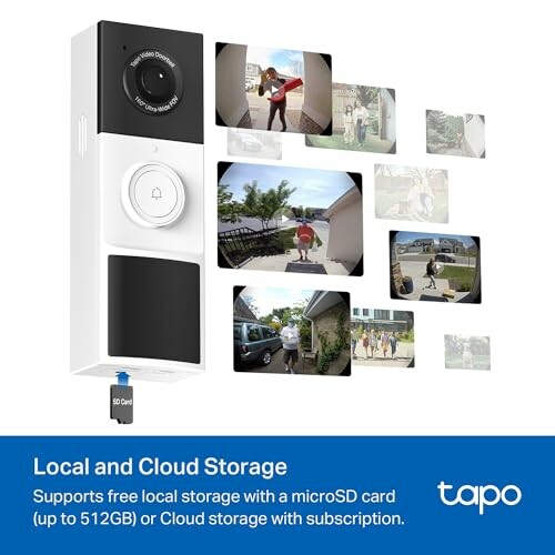 Tapo video doorbell showcasing local and cloud storage with multiple camera views.