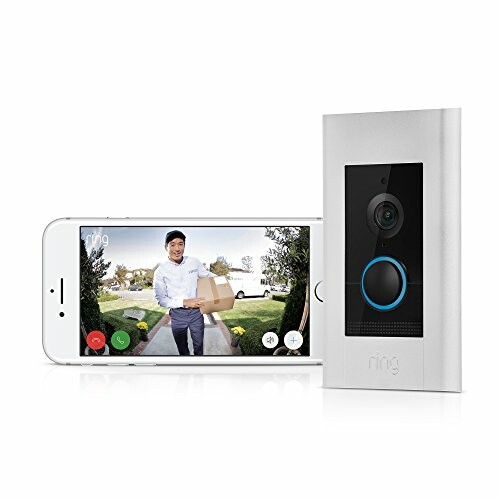 Video doorbell displayed next to smartphone showing delivery person
