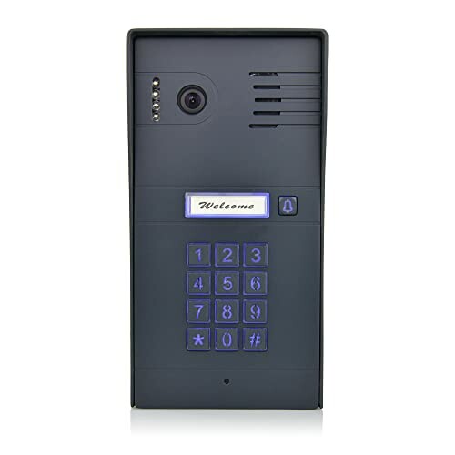Black video intercom with keypad and camera
