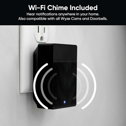Wi-Fi chime plugged into wall outlet with notification sound waves.