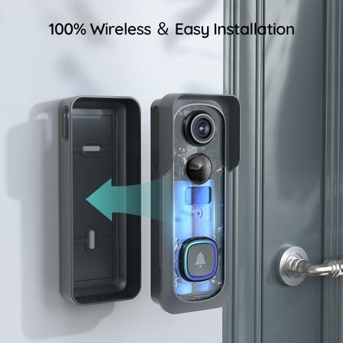 Wireless doorbell and installation on a wall.